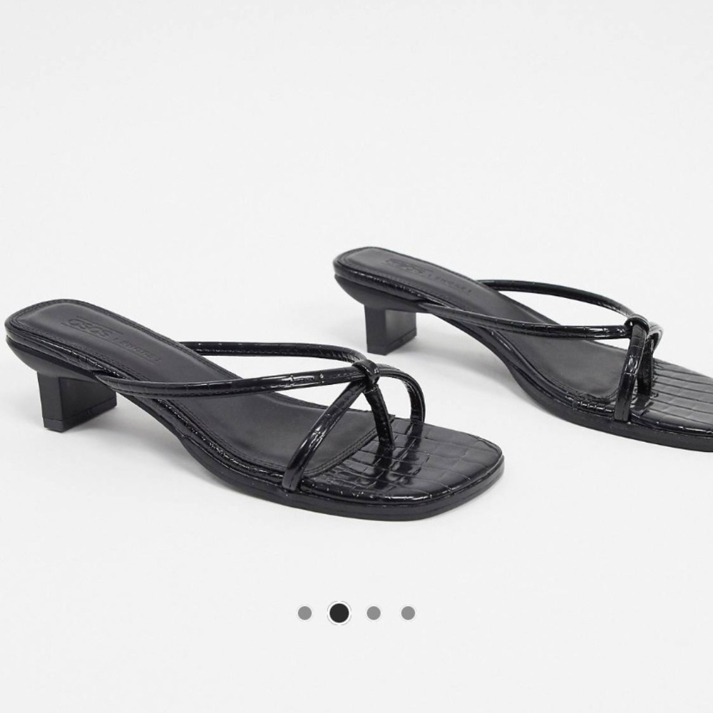 ASOS flip flop kitten mid-heeled sandals in black croc size 6